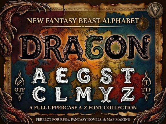 Dragon: A Fantasy Beast Alphabet Font for Map-Making and World-Building